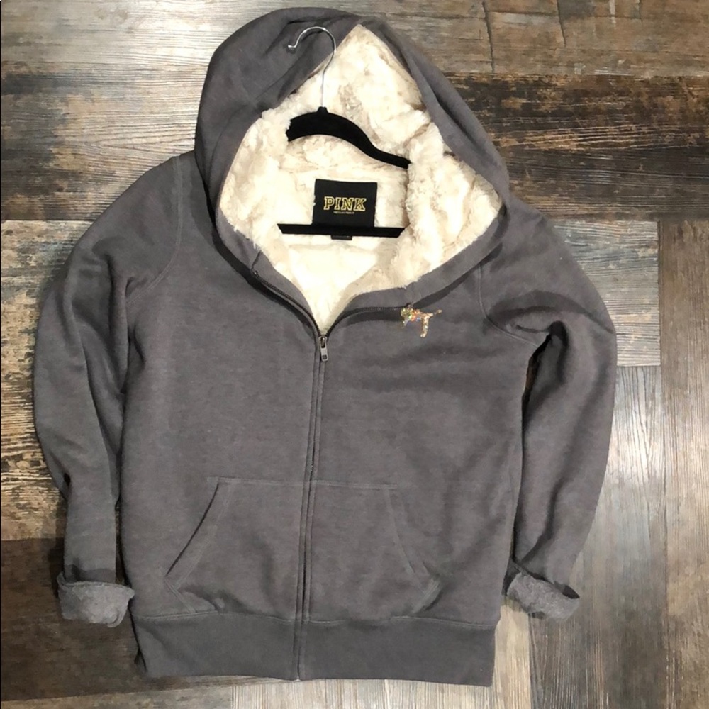 Faux fur lined PINK hoodie with sequin adornment